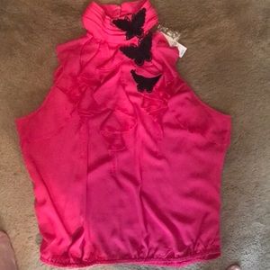 New York and Company Sleeves Pink Tank with Butterfly Appliqué